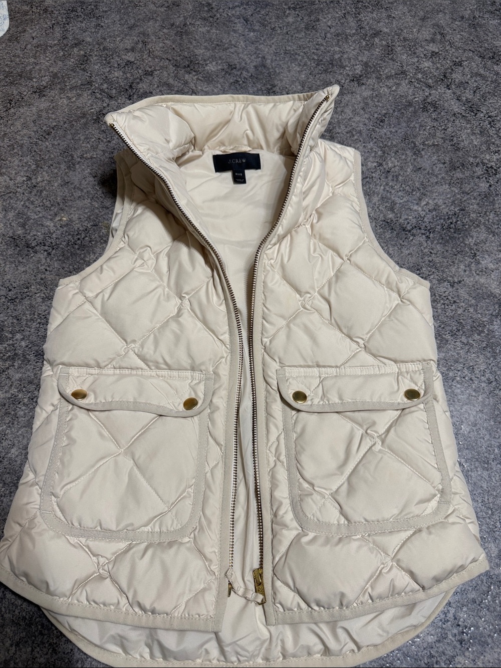 J. Crew Quilted Cream Puffer Vest with Front Pockets